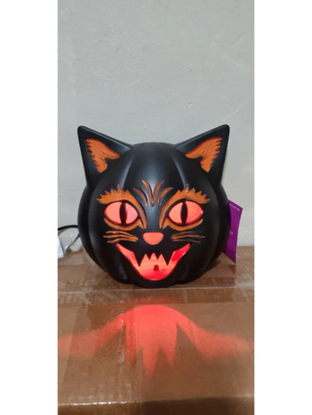 Home Accents Holiday 9In Halloween Classics Plug-In LED Black Cat Jack-O-Lantern